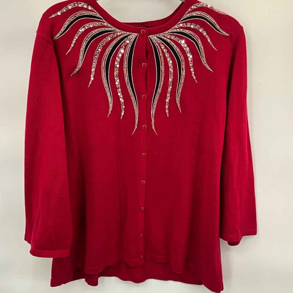 Bob Mackie Wearable Art XL Red Cardigan Sweater A92676